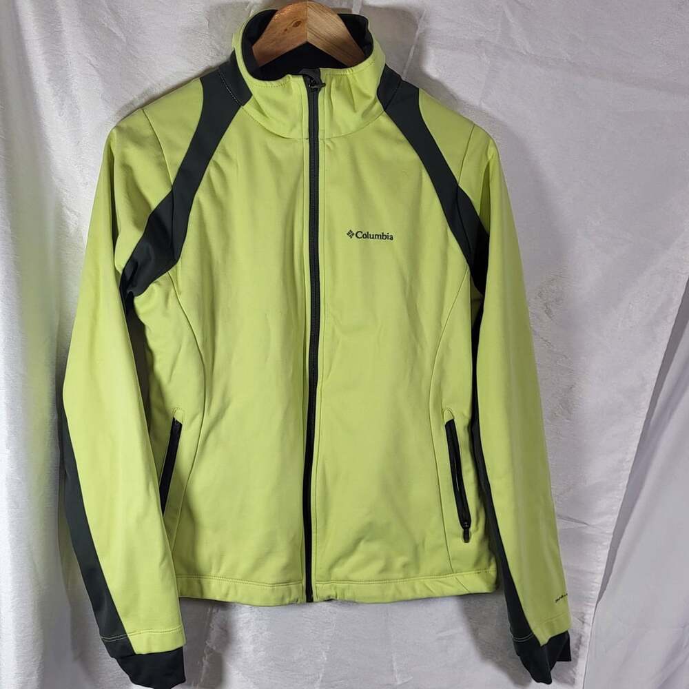 Columbia Omni-Wind Block Softshell Jacket Women's Medium Lime Green Gray Full Zi